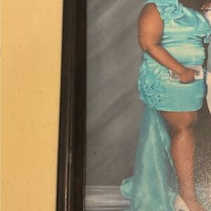 Aqua One-Shoulder women ' Ruffle Dress with High-Low Train .